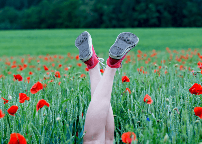 happy in a tulip field