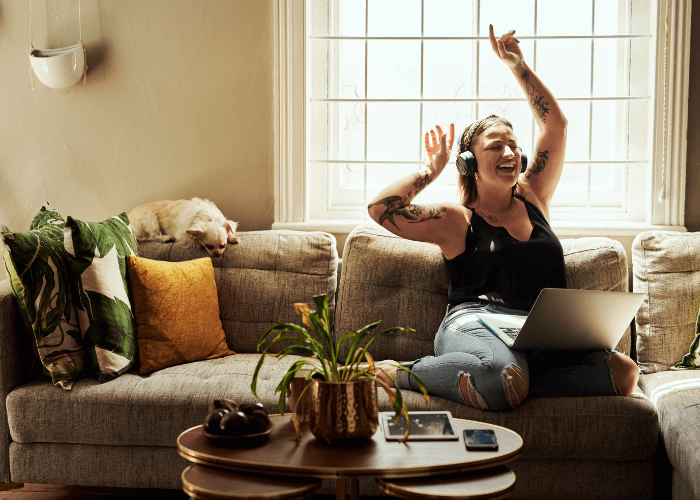 woman being happy at home