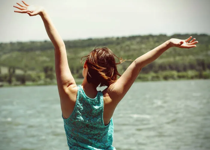 woman happy with herself